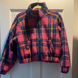 American Eagle Outfitters Pink and Blue Plaid Puffer Jacket